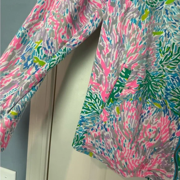 Lilly Pulitzer Coral Print Zip Jacket - Pink, Green, Blue - Picture 3 of 3
